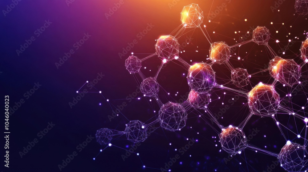 Science low poly wireframe banner vector template. Biochemistry, microbiology, medical research lab poster polygonal design with text space. Molecule structure 3d mesh art with connected dots. Science low poly wireframe banner vector template. Biochemistry, microbiology, medical research lab poster polygonal design with text space. Molecule structure 3d mesh art with connected dots.