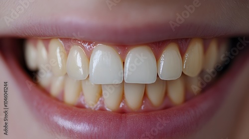 Visual time-lapse of the teeth whitening process, featuring a slow transformation from yellowed, stained teeth to a brilliantly white smile after each session