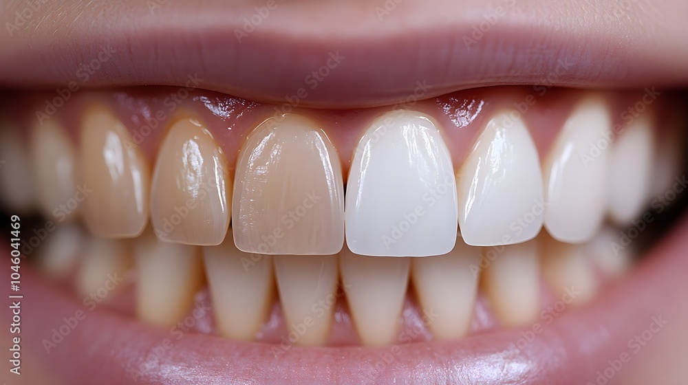 Fototapeta premium Time-lapse video of tooth whitening treatment, with gradual brightening of teeth, showing close-up progress across sessions, Realistic, Bright and Clear