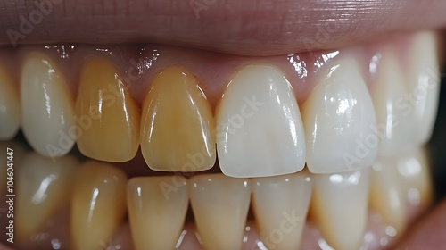 Time-lapse video showing teeth gradually whitening over multiple sessions, from yellowish tint to bright white, close-up shots of each stage, Realistic, High-Definition