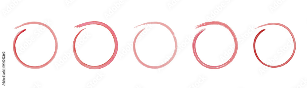 Hand drawn brush stroke red circles. Isolated watercolor textured design elements. Vector illustration, white background Hand drawn brush stroke red circles. Isolated watercolor textured design elements. Vector illustration, white background
