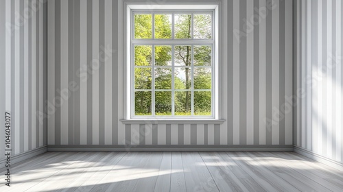 Striped wallpaper with a window in a minimalist empty room