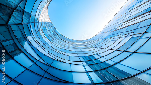 Low angle view of futuristic architecture Skyscraper of office building with curve glass window