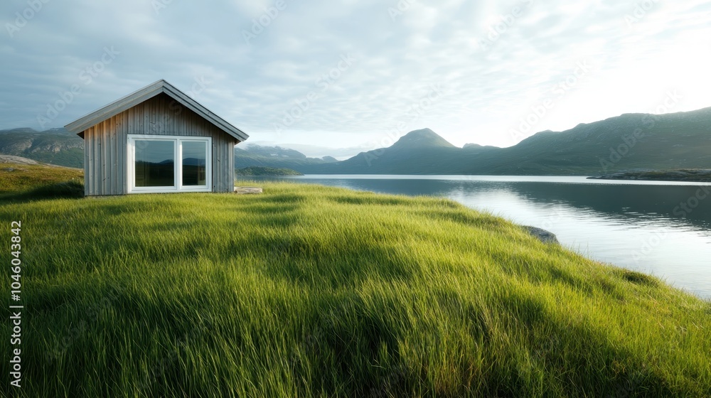 A small wooden cabin stands by a tranquil lake, set in a vast green field with mountain backdrops, illustrating a peaceful and secluded retreat. A small wooden cabin stands by a tranquil lake, set in a vast green field with mountain backdrops, illustrating a peaceful and secluded retreat.