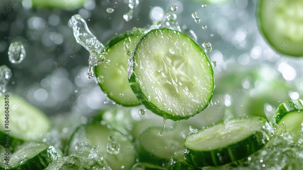 Cucumber slices splash in water. Perfect for food, drink, or skincare projects. Cucumber slices splash in water. Perfect for food, drink, or skincare projects.