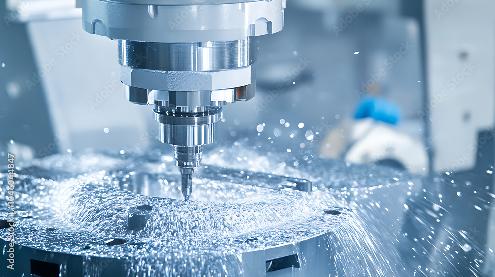 Metalworking CNC milling machine Hi technology machining concept Metalworking CNC milling machine Hi technology machining concept