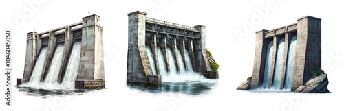 PNG Illustrations of Modern Hydroelectric Dams Isolated on Transparent Background