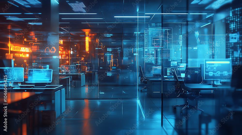 Modern white and blue open space office interior Modern white and blue open space office interior