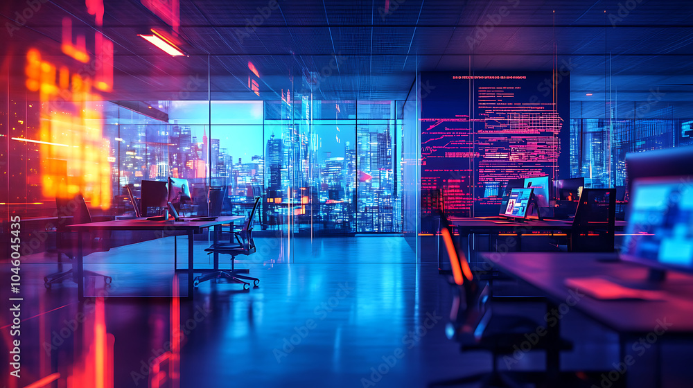 Modern white and blue open space office interior Modern white and blue open space office interior