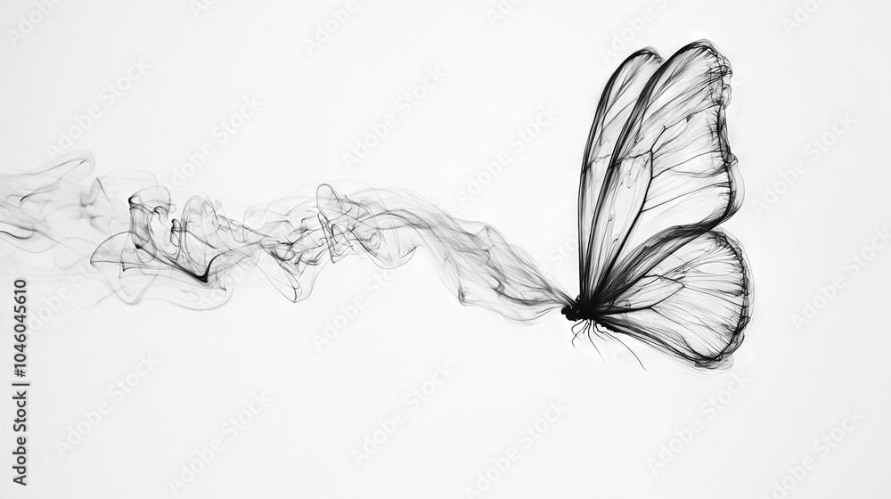 Obraz premium Black and white photo of butterfly with smoke