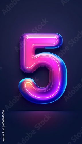 Wallpaper Mural Number 5. 3D Neon Purple and Blue Tube Number Isolated on Dark Blue Background With Reflection Torontodigital.ca