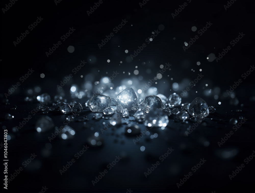 Crystalline Light Fragments and Scattered Light Shards on Obsidian Black Background with Sourceless Illumination in Abstract Concept Crystalline Light Fragments and Scattered Light Shards on Obsidian Black Background with Sourceless Illumination in Abstract Concept
