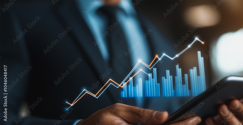 Business person evaluates metrics for charts and graphs with statistics to innovative analyze business potential and forecast future development of companies growth., setting goals for expansion. Business person evaluates metrics for charts and graphs with statistics to innovative analyze business potential and forecast future development of companies growth., setting goals for expansion.