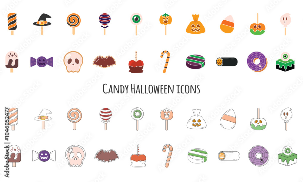 Halloween candy icons collection with spooky sweets Vector Halloween candy icons collection with spooky sweets Vector