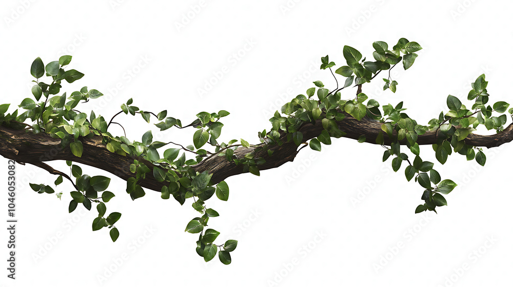 Twisted wild liana jungle vines plant growing on tree branch isolated on white background Twisted wild liana jungle vines plant growing on tree branch isolated on white background
