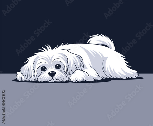 Peaceful Maltese Silhouette in Relaxation EPS Vector Template Illustration