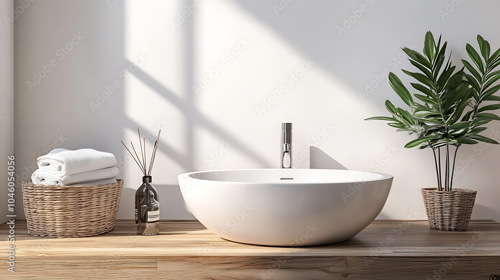 Stylish white sink in modern bathroom interior Stylish white sink in modern bathroom interior