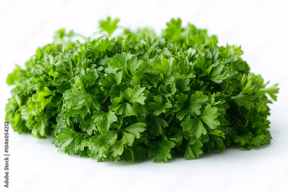 Fototapeta premium Fresh green parsley on clean, minimalist kitchen countertop. Bright, invigorating atmosphere. Ideal for culinary inspiration and healthy cooking.