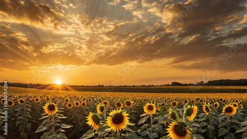 Wallpaper Mural sunflower fields, with golden sunset rays sweeping through yellow petals Torontodigital.ca