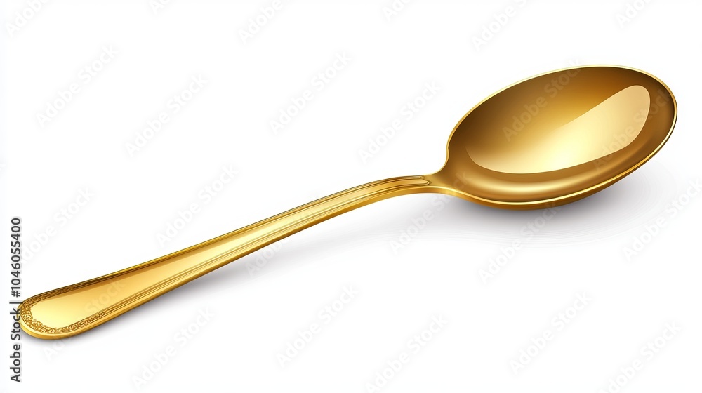 A golden spoon ready for use, isolated on a white background A golden spoon ready for use, isolated on a white background