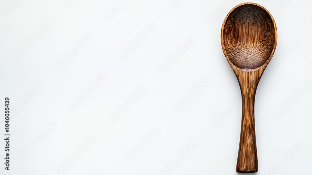 A new, empty wooden spoon viewed from above, isolated on a white background A new, empty wooden spoon viewed from above, isolated on a white background
