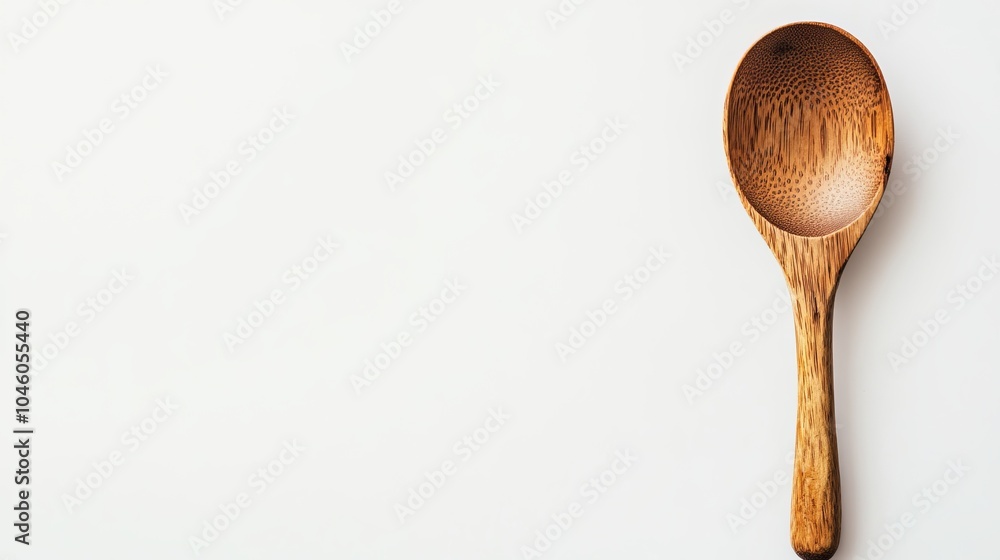 A new, empty wooden spoon viewed from above, isolated on a white background A new, empty wooden spoon viewed from above, isolated on a white background