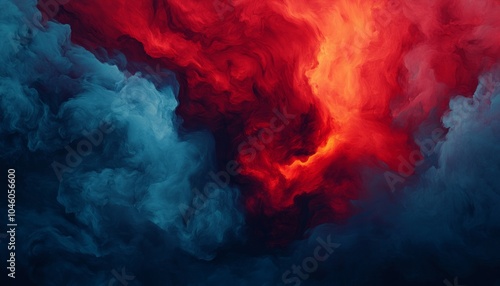 Abstract swirling clouds in vibrant red and blue hues.