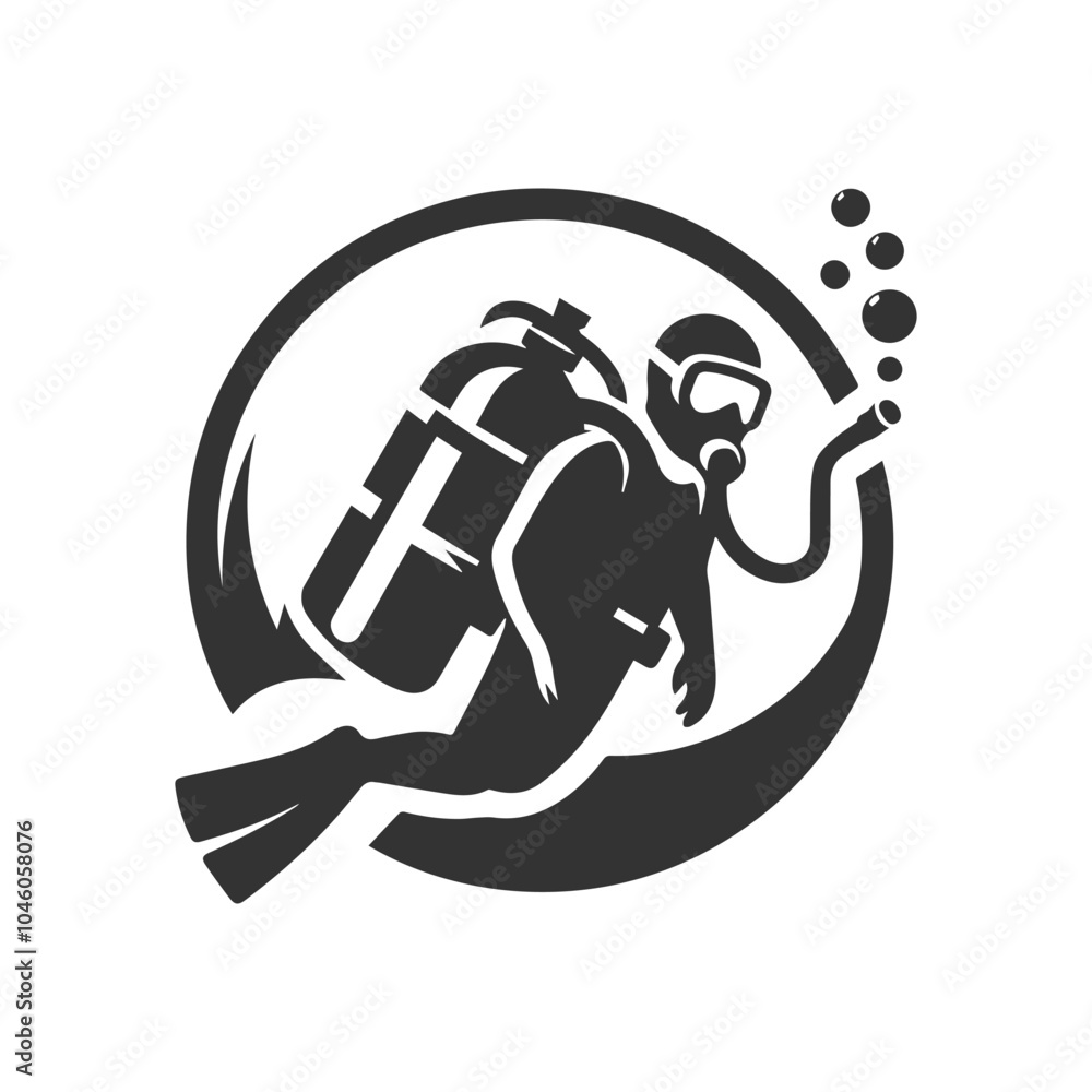 Scuba diving logo, Scuba diving silhouette, Scuba diver icon with oxygen cylinder Scuba diving logo, Scuba diving silhouette, Scuba diver icon with oxygen cylinder
