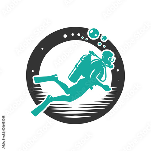 Scuba diving logo, Scuba diving silhouette, Scuba diver icon with oxygen cylinder