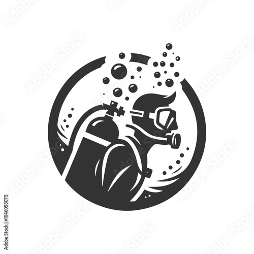 Scuba diving logo, Scuba diving silhouette, Scuba diver icon with oxygen cylinder