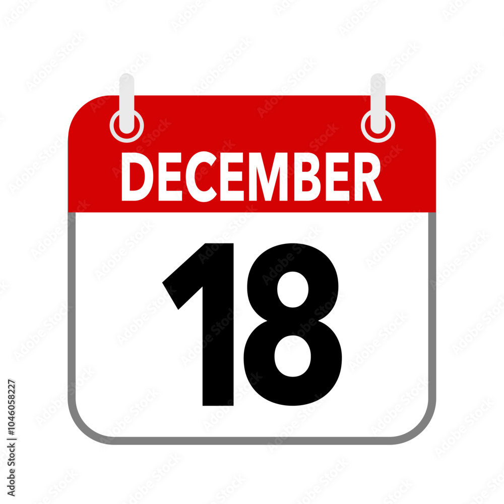 18 December, calendar icon isolated on white background.