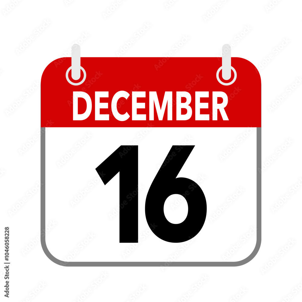 16 December, calendar icon isolated on white background. 16 December, calendar icon isolated on white background.
