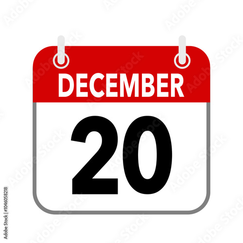 20 December, calendar icon isolated on white background.