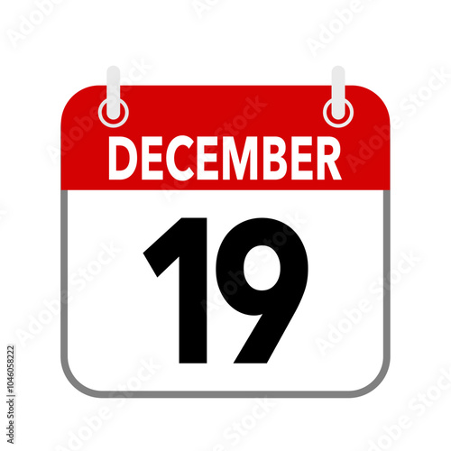 19 December, calendar icon isolated on white background.