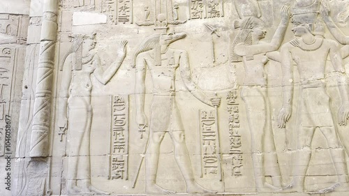 The hieroglyphs that adorn the walls of the temple of Kom Ombo. These ancient writings narrate the stories of Sobek and other deities.