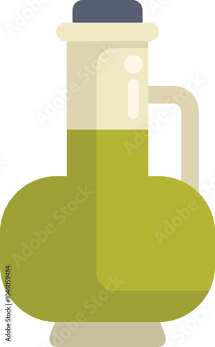 This vector illustration features a classic glass bottle filled with green olive oil, ideal for stock images related to cooking, food, and healthy eating