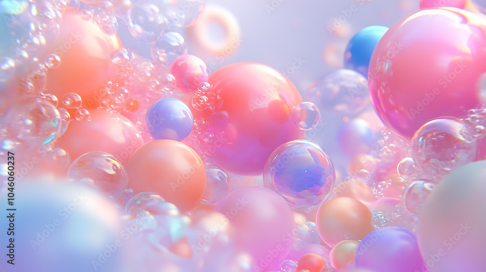Whimsical Pastel Delights Abstract Digital Illustration of Soft Color Balls and Bubble Gums Whimsical Pastel Delights Abstract Digital Illustration of Soft Color Balls and Bubble Gums
