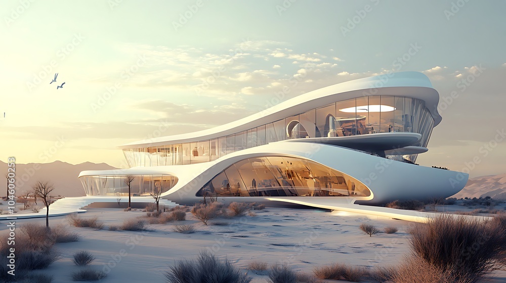 Futuristic Modern Architecture in Desert Landscape Futuristic Modern Architecture in Desert Landscape
