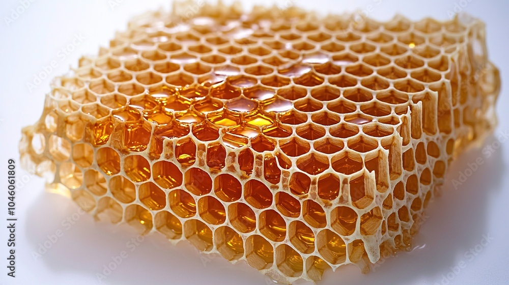 Close-up of honeycomb on white surface with white background Close-up of honeycomb on white surface with white background