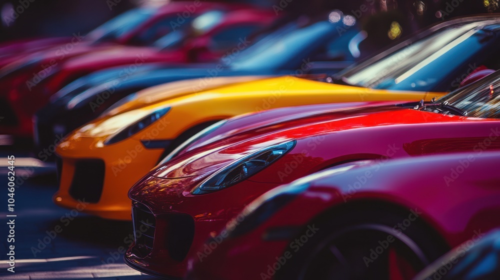Line of Red, Yellow, and Blue Sports Cars Line of Red, Yellow, and Blue Sports Cars