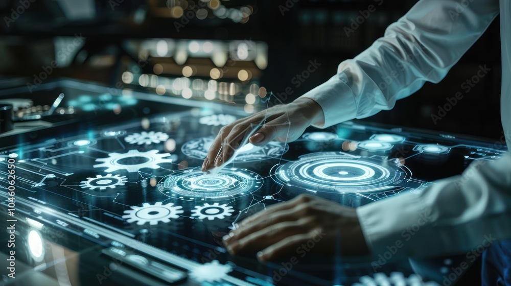Naklejka premium Person Interacting With Futuristic Interface
