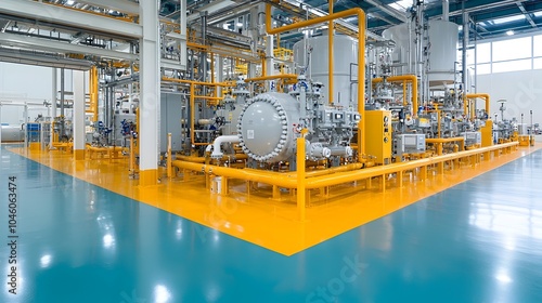 Intricate network of sleek pipelines and advanced processing equipment in a modern natural gas refinery facility