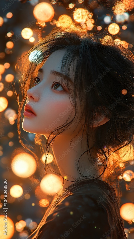 Dreamy Portrait of a Woman with Glowing Lights Dreamy Portrait of a Woman with Glowing Lights