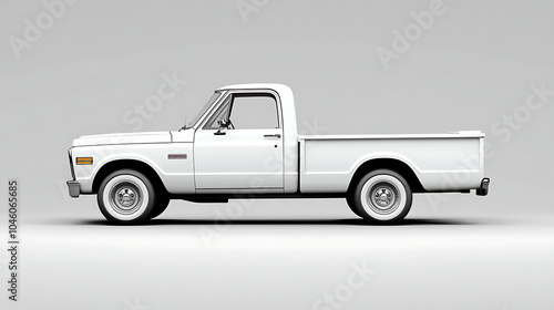 side view of white pick up truck on white background great for mockup and concepts 