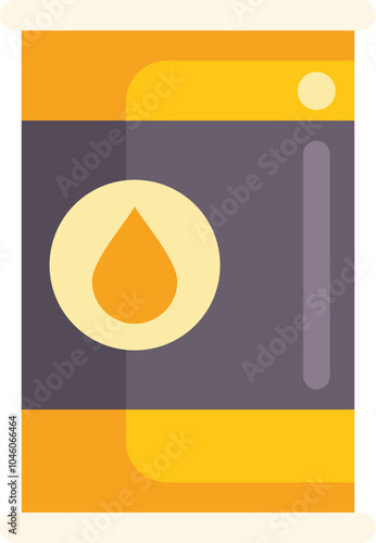 Simple flat vector illustration of a yellow metal barrel containing biodiesel fuel, isolated on a white background