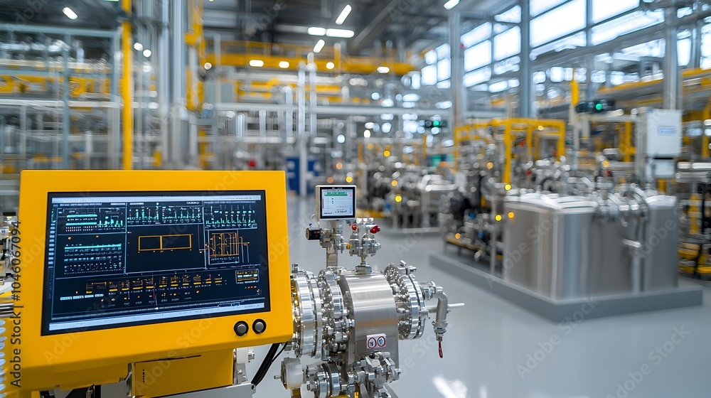 A state of the art high tech gas processing facility featuring cutting edge digital monitors advanced automation systems and sleek A state of the art high tech gas processing facility featuring cutting edge digital monitors advanced automation systems and sleek