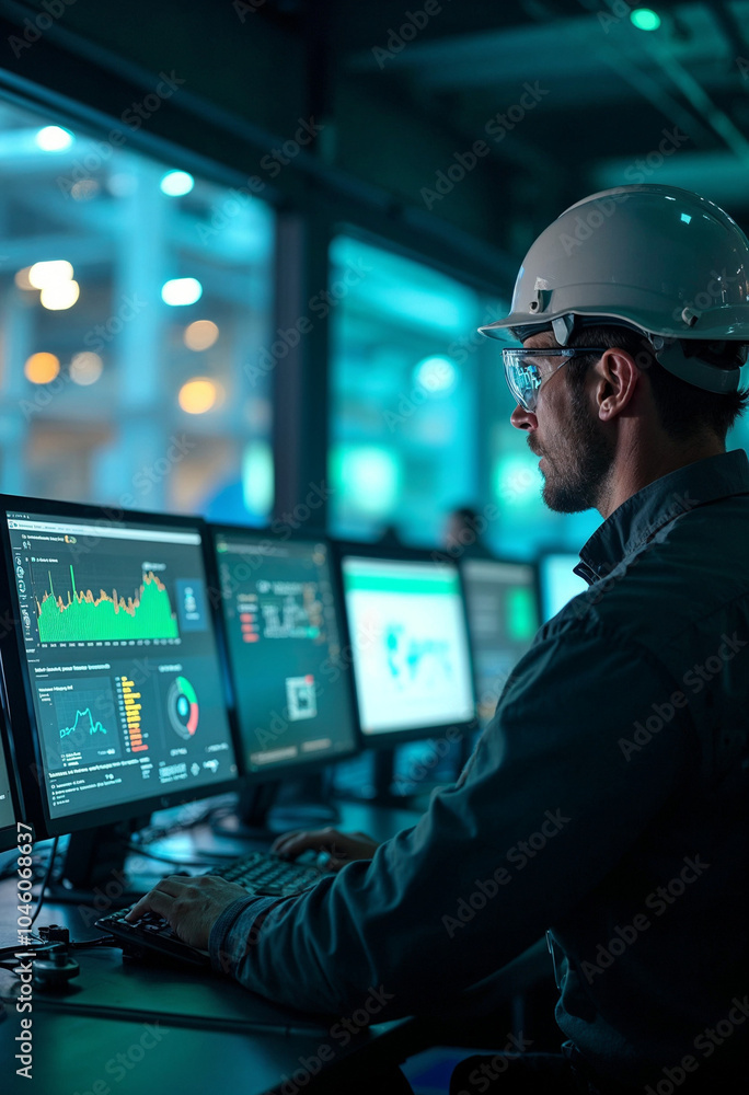 An engineer analyzes data in a high-tech control room, ensuring safety and efficiency.
An engineer analyzes data in a high-tech control room, ensuring safety and efficiency.