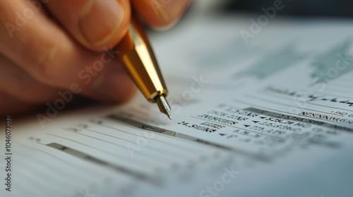 Close-up of Hand Writing on a Financial Document