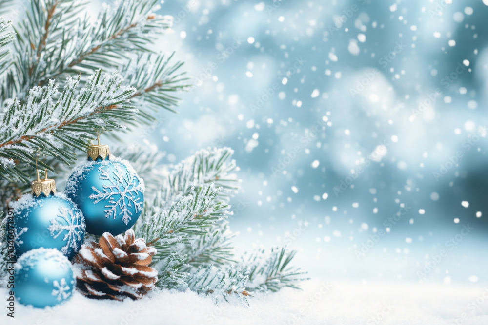 Christmas tree adorned with blue balls and pine cones for festive holiday decorations. Christmas tree adorned with blue balls and pine cones for festive holiday decorations.