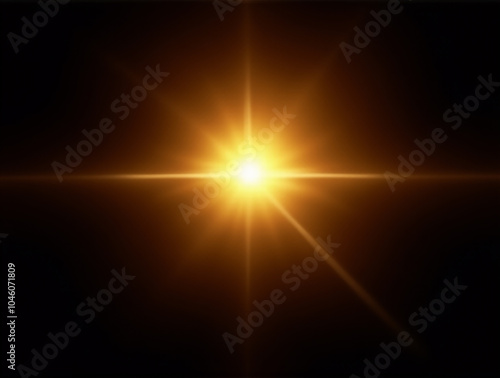 Ethereal Lens Flare and Golden Sunburst on Pitch Black Background with High Contrast and No Visible Light Source